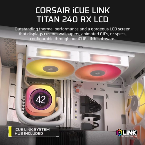 Corsair iCUE LINK Titan 240 RX LCD RGB White CPU Liquid Cooler